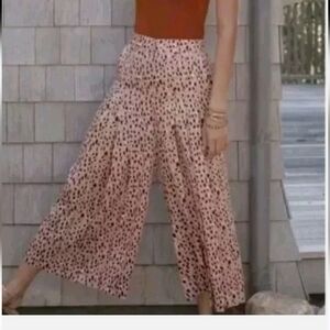 Anthropologie Isobel Pleated Wide Leg Leopard Print Trouser Pant Elastic Waist S